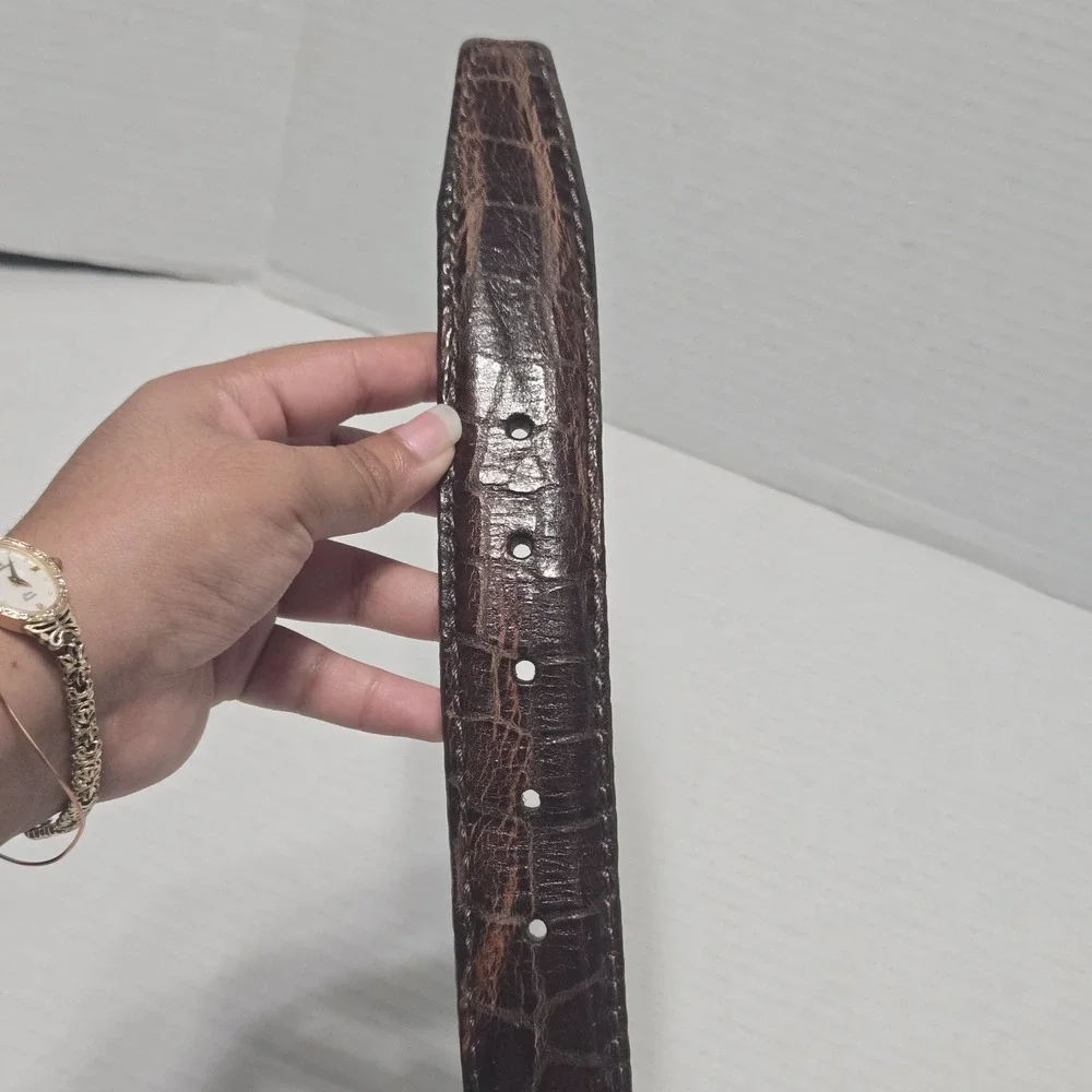 Brighton Men's M21538 Escape Dark Brown Croco Embossed Leather Belt Size 40 USA